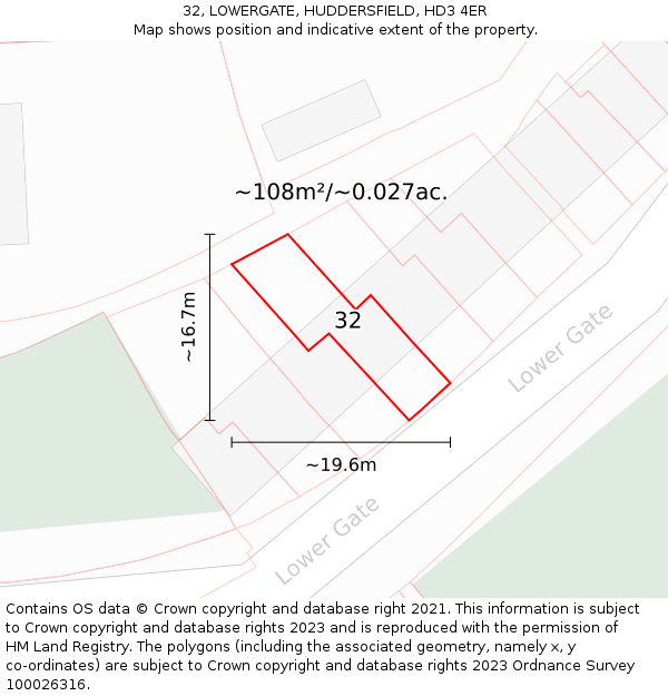 32, LOWERGATE, HUDDERSFIELD, HD3 4ER: Plot and title map