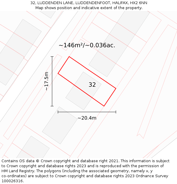 32, LUDDENDEN LANE, LUDDENDENFOOT, HALIFAX, HX2 6NN: Plot and title map
