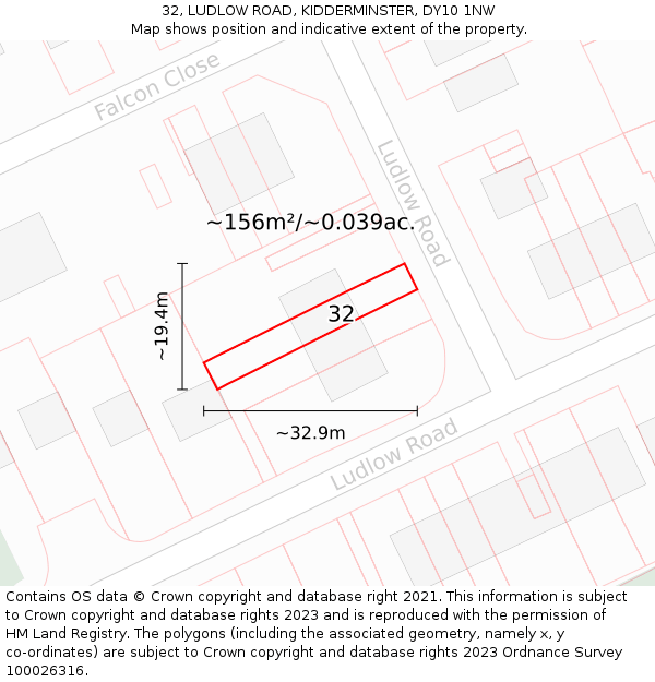 32, LUDLOW ROAD, KIDDERMINSTER, DY10 1NW: Plot and title map