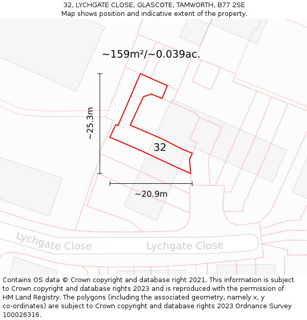 32, LYCHGATE CLOSE, GLASCOTE, TAMWORTH, B77 2SE: Plot and title map