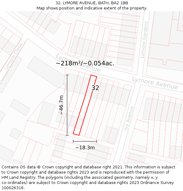 32, LYMORE AVENUE, BATH, BA2 1BB: Plot and title map
