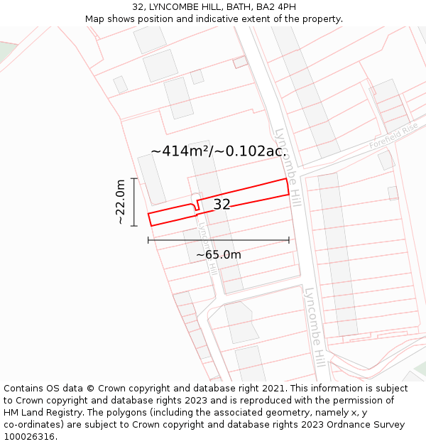 32, LYNCOMBE HILL, BATH, BA2 4PH: Plot and title map