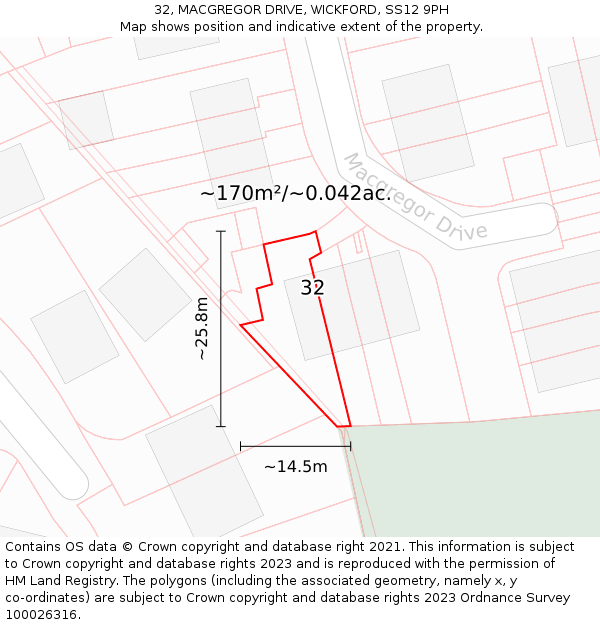 32, MACGREGOR DRIVE, WICKFORD, SS12 9PH: Plot and title map