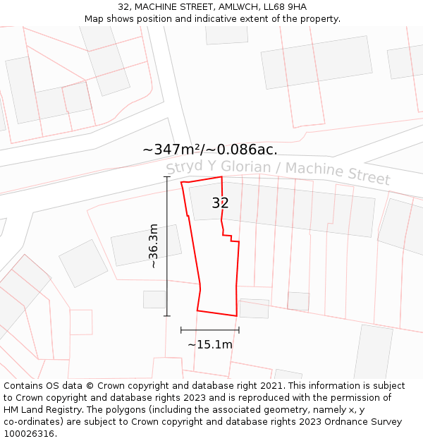 32, MACHINE STREET, AMLWCH, LL68 9HA: Plot and title map