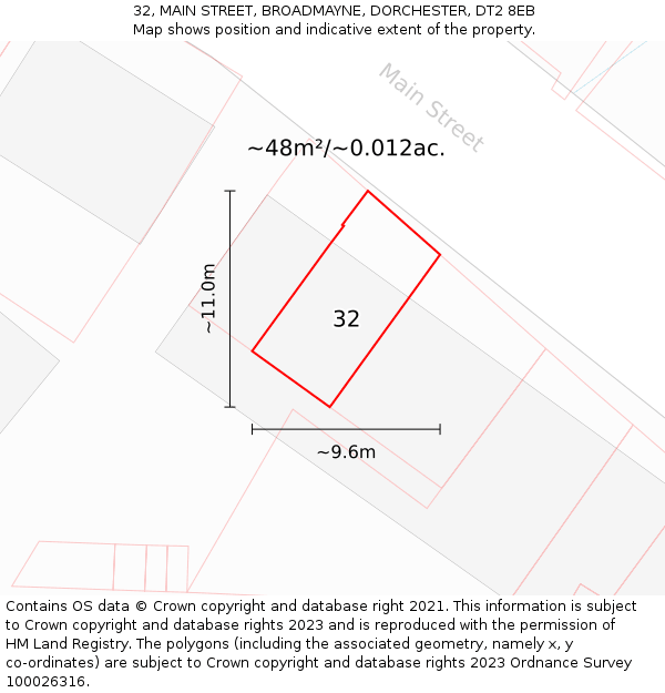 32, MAIN STREET, BROADMAYNE, DORCHESTER, DT2 8EB: Plot and title map