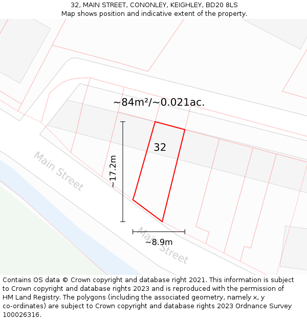 32, MAIN STREET, CONONLEY, KEIGHLEY, BD20 8LS: Plot and title map