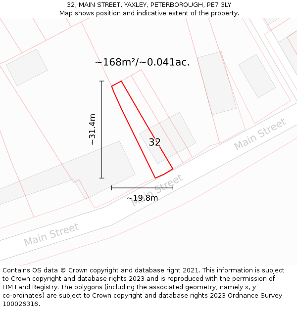 32, MAIN STREET, YAXLEY, PETERBOROUGH, PE7 3LY: Plot and title map
