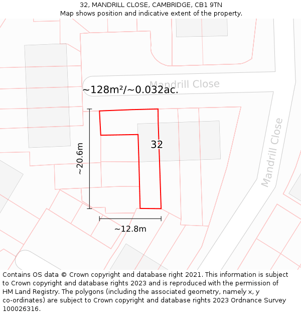 32, MANDRILL CLOSE, CAMBRIDGE, CB1 9TN: Plot and title map