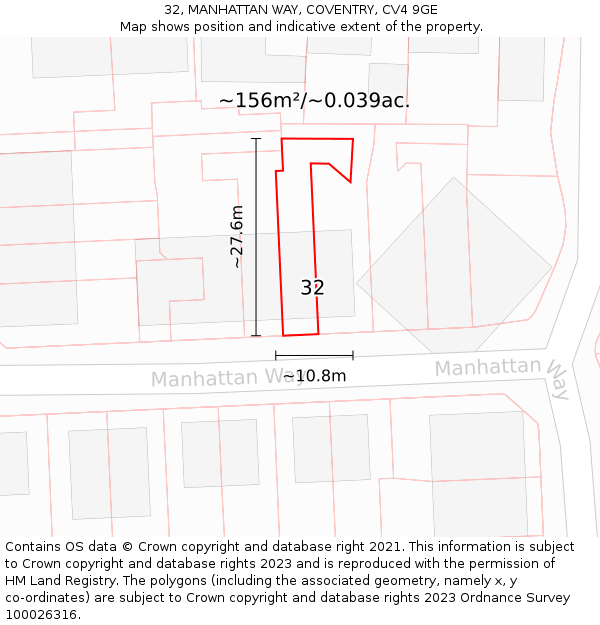 32, MANHATTAN WAY, COVENTRY, CV4 9GE: Plot and title map