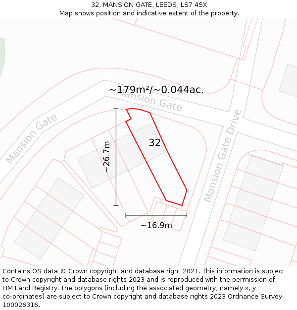 32, MANSION GATE, LEEDS, LS7 4SX: Plot and title map