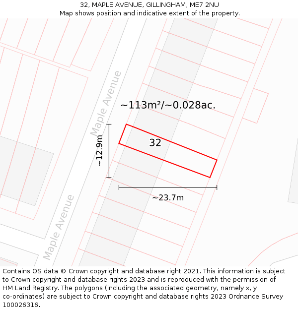 32, MAPLE AVENUE, GILLINGHAM, ME7 2NU: Plot and title map