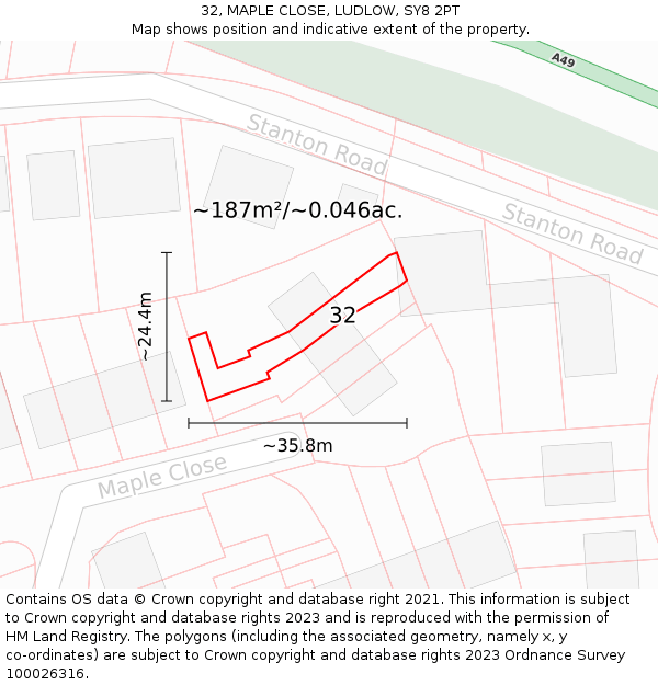32, MAPLE CLOSE, LUDLOW, SY8 2PT: Plot and title map
