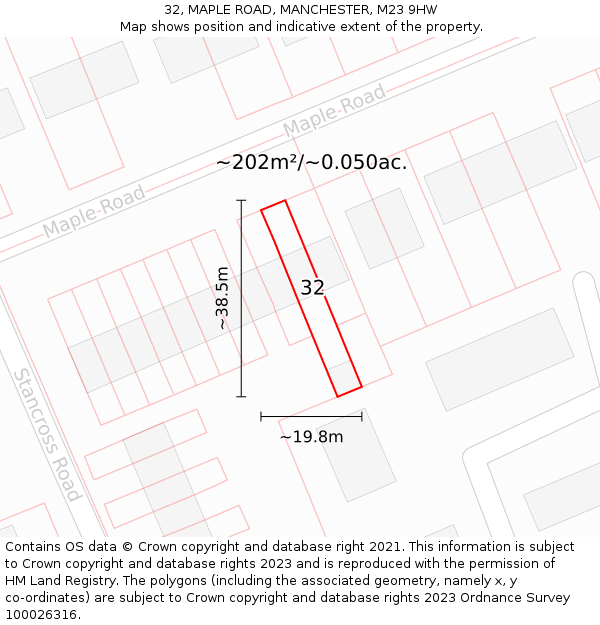 32, MAPLE ROAD, MANCHESTER, M23 9HW: Plot and title map