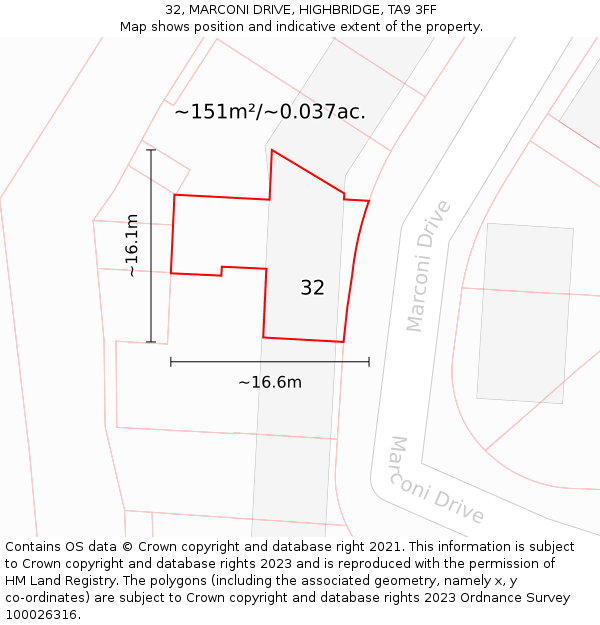 32, MARCONI DRIVE, HIGHBRIDGE, TA9 3FF: Plot and title map