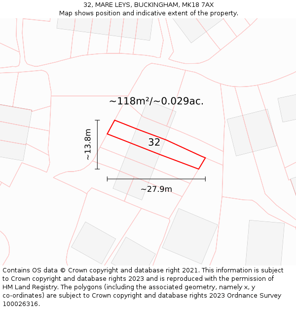 32, MARE LEYS, BUCKINGHAM, MK18 7AX: Plot and title map