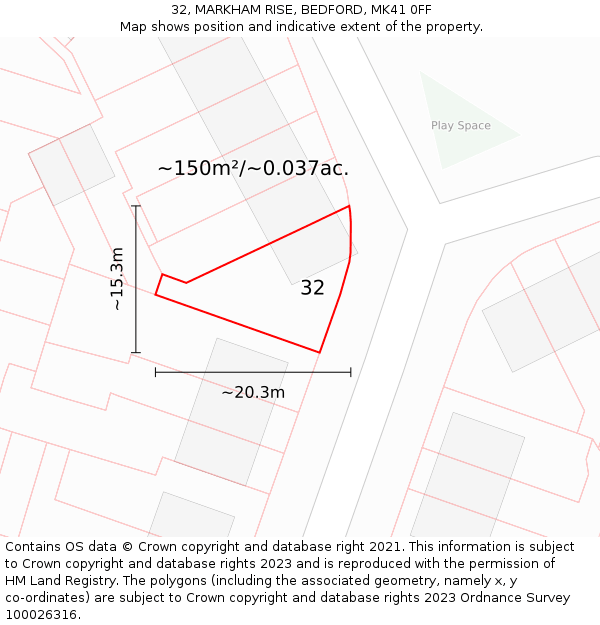 32, MARKHAM RISE, BEDFORD, MK41 0FF: Plot and title map