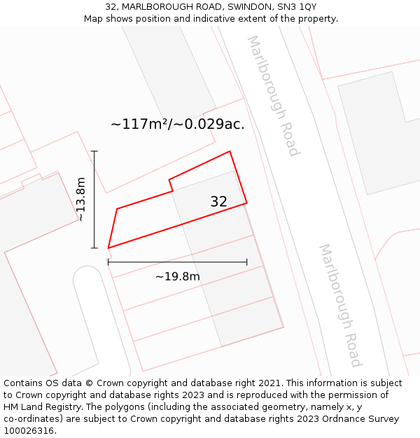 32, MARLBOROUGH ROAD, SWINDON, SN3 1QY: Plot and title map