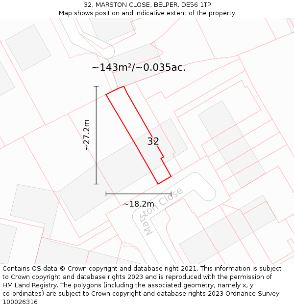32, MARSTON CLOSE, BELPER, DE56 1TP: Plot and title map