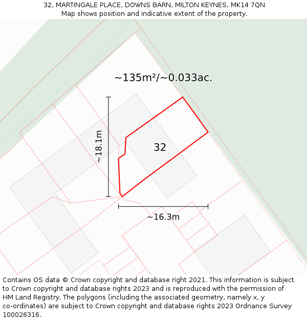 32, MARTINGALE PLACE, DOWNS BARN, MILTON KEYNES, MK14 7QN: Plot and title map