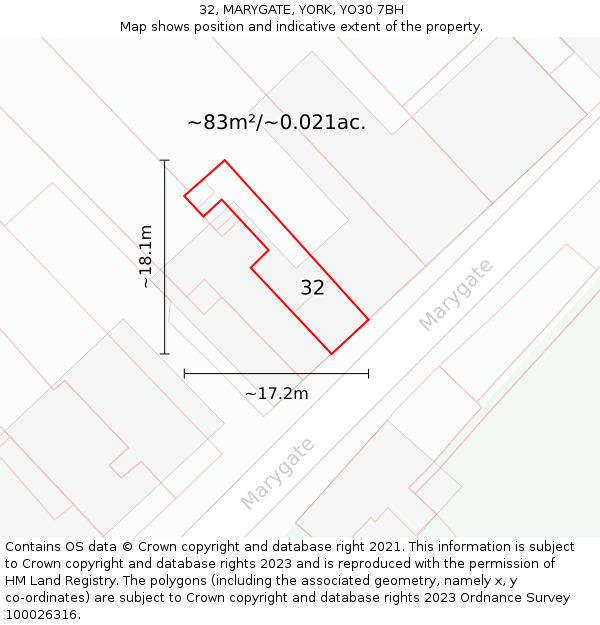 32, MARYGATE, YORK, YO30 7BH: Plot and title map