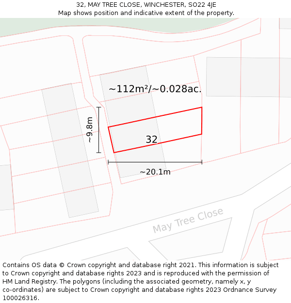 32, MAY TREE CLOSE, WINCHESTER, SO22 4JE: Plot and title map