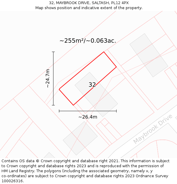 32, MAYBROOK DRIVE, SALTASH, PL12 4PX: Plot and title map