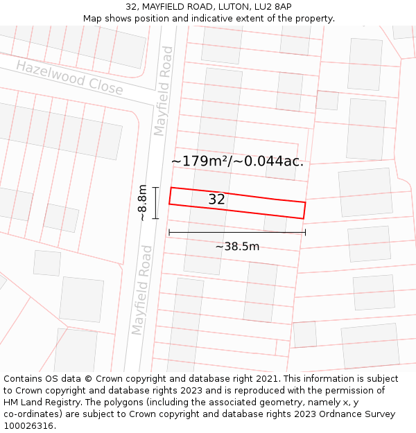 32, MAYFIELD ROAD, LUTON, LU2 8AP: Plot and title map
