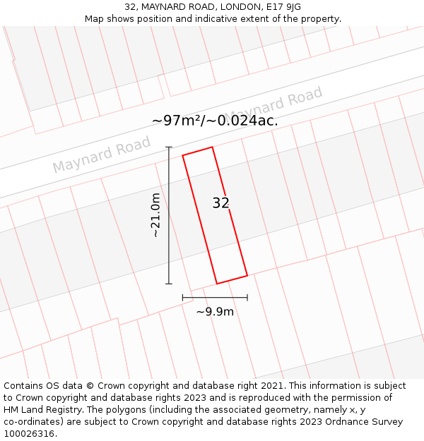 32, MAYNARD ROAD, LONDON, E17 9JG: Plot and title map