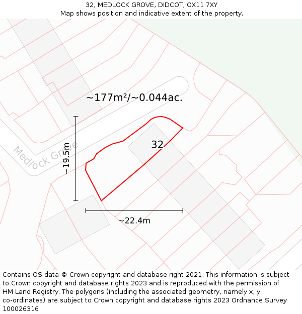 32, MEDLOCK GROVE, DIDCOT, OX11 7XY: Plot and title map