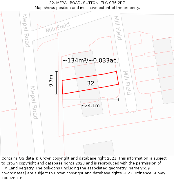32, MEPAL ROAD, SUTTON, ELY, CB6 2PZ: Plot and title map