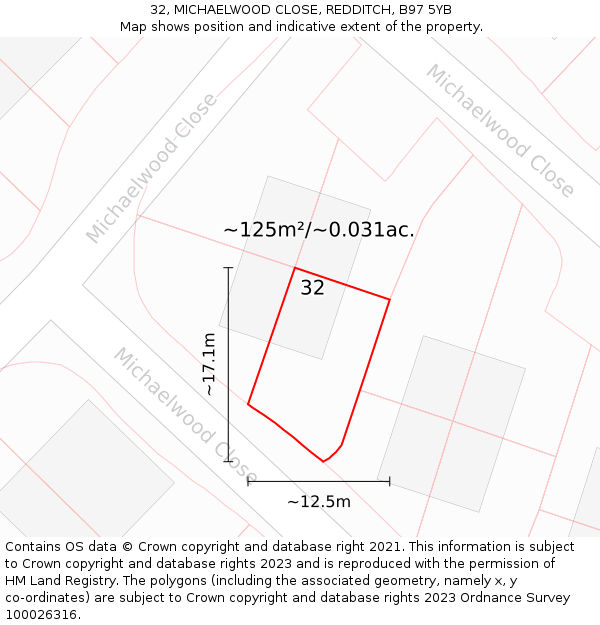 32, MICHAELWOOD CLOSE, REDDITCH, B97 5YB: Plot and title map