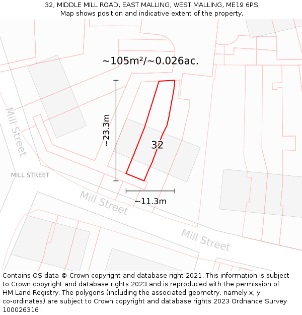 32, MIDDLE MILL ROAD, EAST MALLING, WEST MALLING, ME19 6PS: Plot and title map