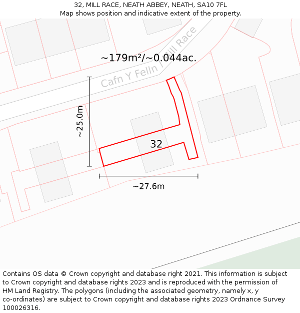 32, MILL RACE, NEATH ABBEY, NEATH, SA10 7FL: Plot and title map