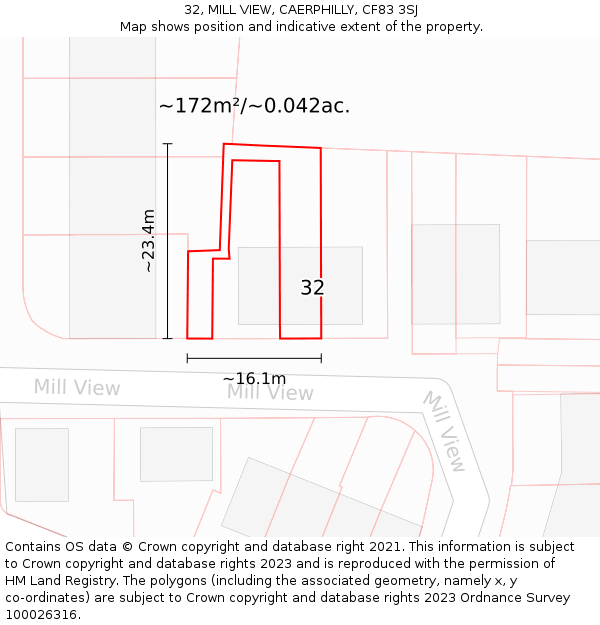 32, MILL VIEW, CAERPHILLY, CF83 3SJ: Plot and title map