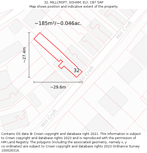 32, MILLCROFT, SOHAM, ELY, CB7 5AP: Plot and title map