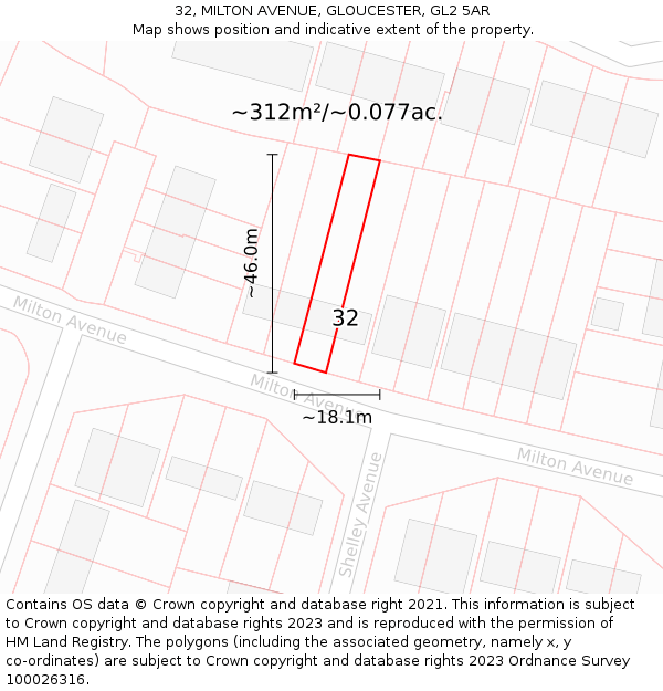 32, MILTON AVENUE, GLOUCESTER, GL2 5AR: Plot and title map