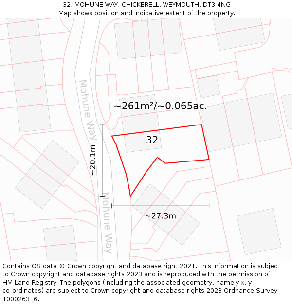 32, MOHUNE WAY, CHICKERELL, WEYMOUTH, DT3 4NG: Plot and title map