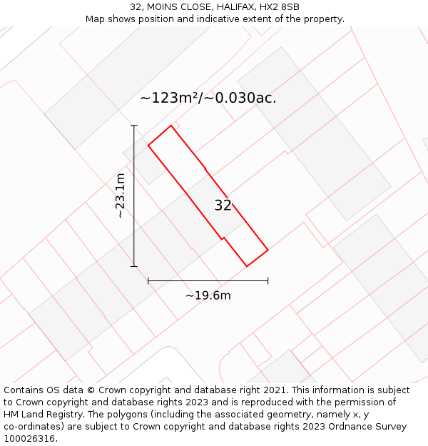 32, MOINS CLOSE, HALIFAX, HX2 8SB: Plot and title map