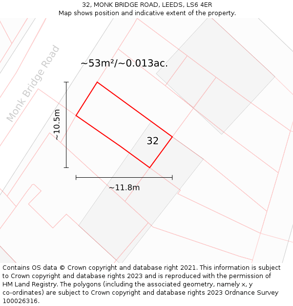 32, MONK BRIDGE ROAD, LEEDS, LS6 4ER: Plot and title map