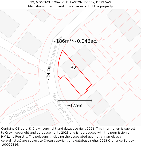 32, MONTAGUE WAY, CHELLASTON, DERBY, DE73 5AS: Plot and title map