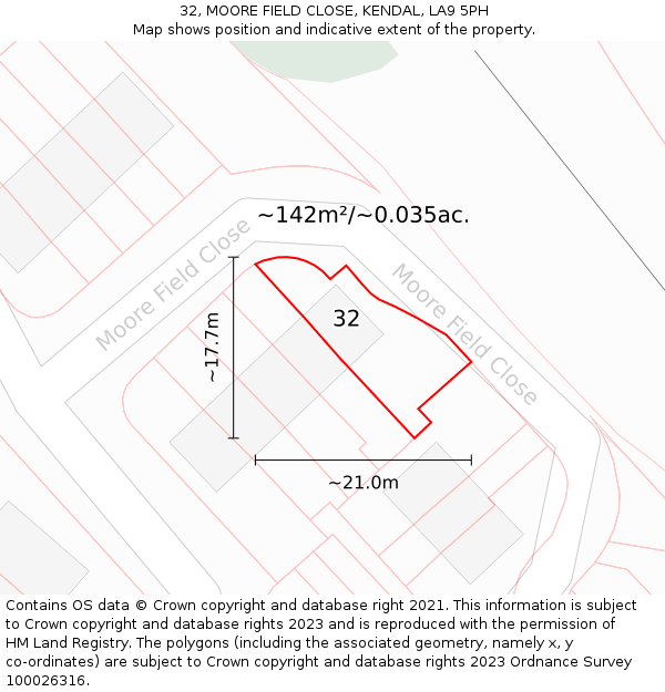 32, MOORE FIELD CLOSE, KENDAL, LA9 5PH: Plot and title map