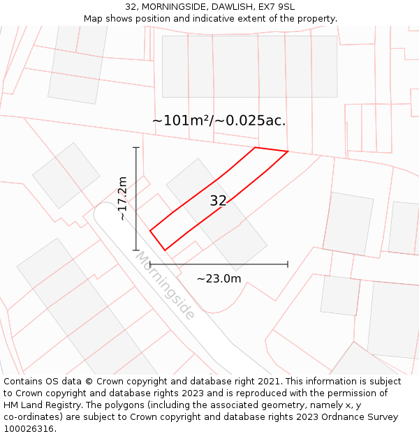 32, MORNINGSIDE, DAWLISH, EX7 9SL: Plot and title map
