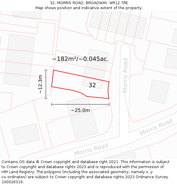 32, MORRIS ROAD, BROADWAY, WR12 7RE: Plot and title map