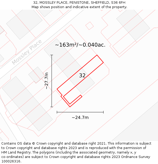 32, MOSSLEY PLACE, PENISTONE, SHEFFIELD, S36 6FH: Plot and title map
