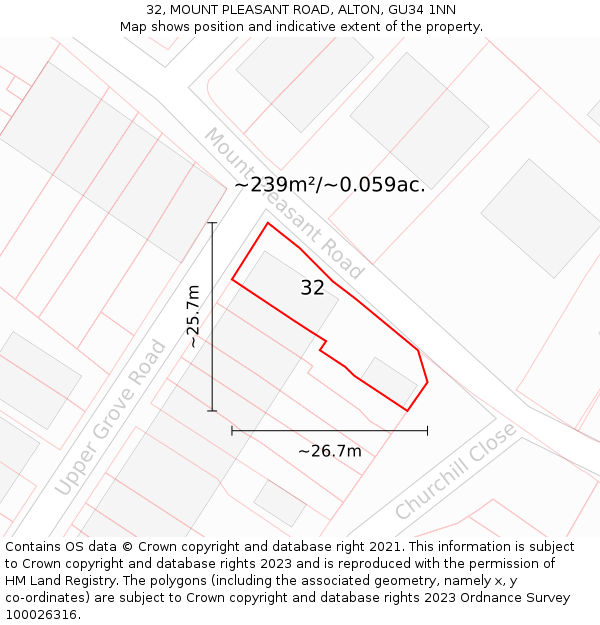 32, MOUNT PLEASANT ROAD, ALTON, GU34 1NN: Plot and title map