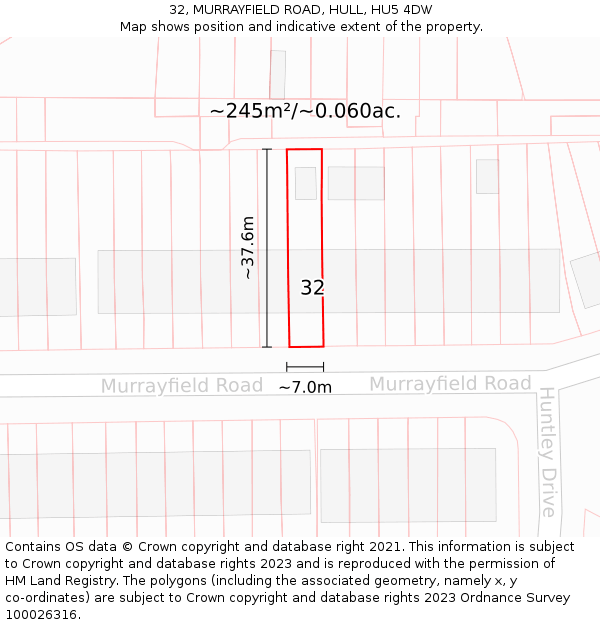 32, MURRAYFIELD ROAD, HULL, HU5 4DW: Plot and title map