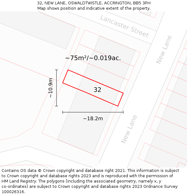32, NEW LANE, OSWALDTWISTLE, ACCRINGTON, BB5 3PH: Plot and title map