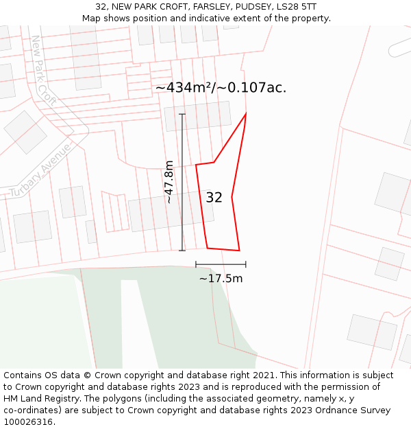 32, NEW PARK CROFT, FARSLEY, PUDSEY, LS28 5TT: Plot and title map