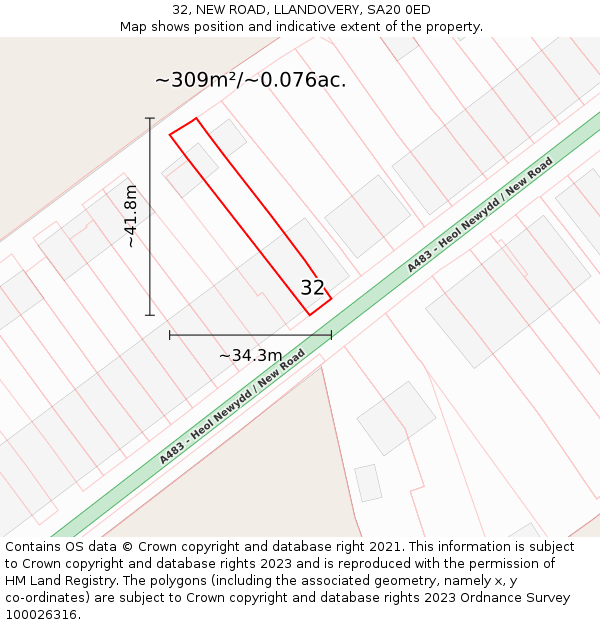 32, NEW ROAD, LLANDOVERY, SA20 0ED: Plot and title map