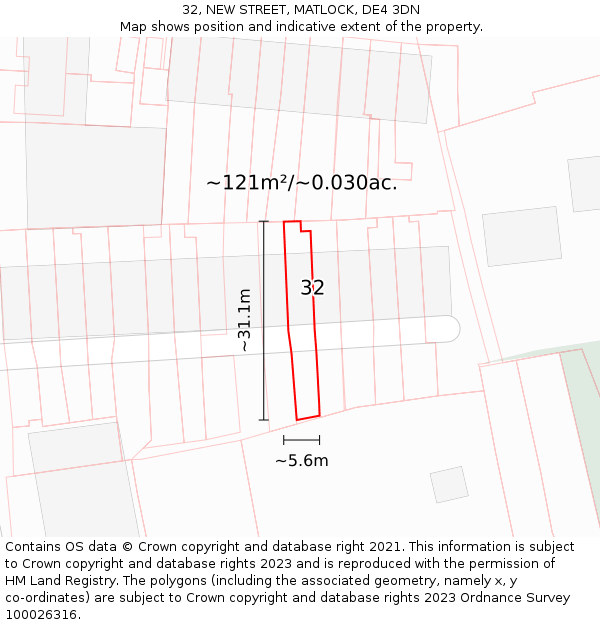 32, NEW STREET, MATLOCK, DE4 3DN: Plot and title map